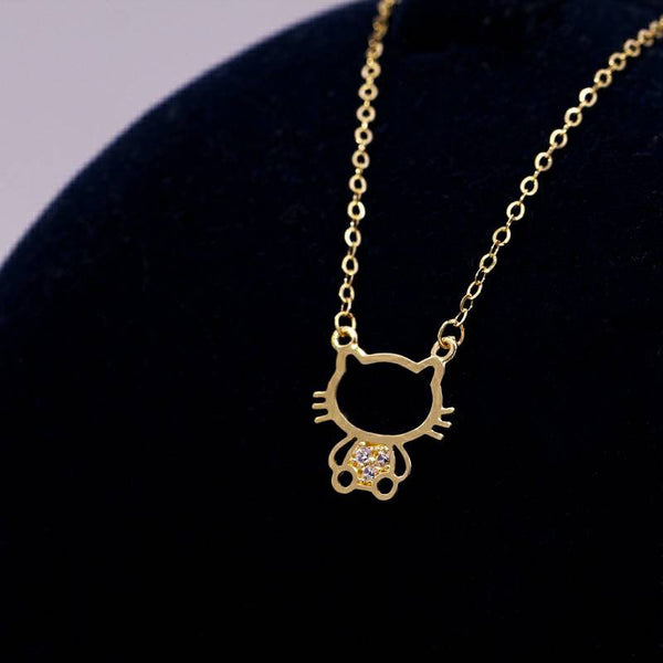 Genuine 14K gold solid cute cat pendant necklace, stamped Au585, 14K gold jewelry set, Real 14K gold solid dainty fine chain