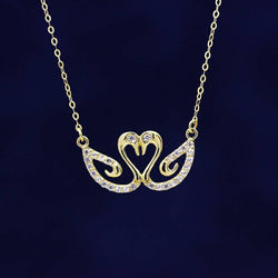 Genuine 14K gold solid Swan cat pendant necklace, stamped Au585, 14K gold jewelry set, Real 14K gold solid dainty fine chain