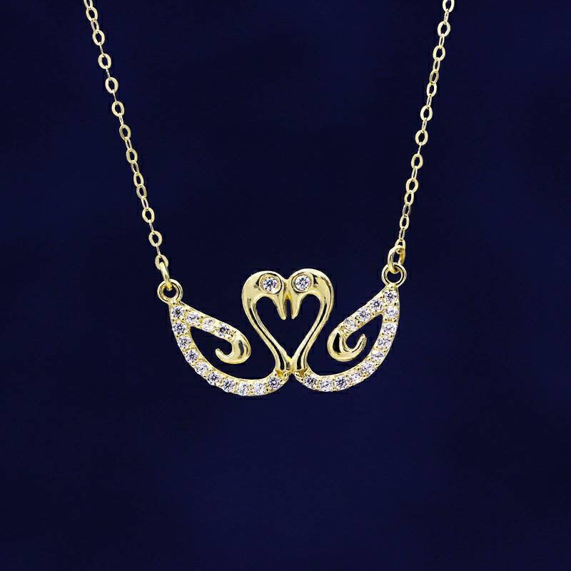 Genuine 14K gold solid Swan cat pendant necklace, stamped Au585, 14K gold jewelry set, Real 14K gold solid dainty fine chain