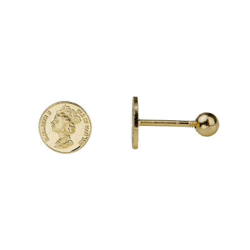 Genuine 14k gold solid coin Elizabeth queen earring studs. 14 gold  earring, 14K yellow gold, Au585 stamped gold, screw back earring