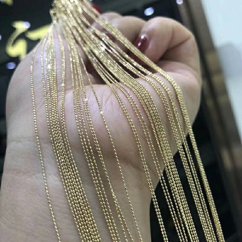 Necklace chain 18K karat Genuine gold solid beaded chain Au750 stamped thin dainty rose gold jewelry with gold ball, 22 inches, 55cm