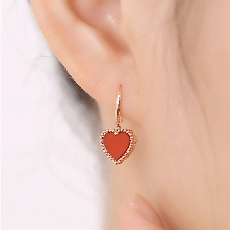 Genuine 18k gold solid red agate heart dangle earring,  18K yellow gold Au750 stamped,75% of gold,18K gold solid drop earring, 18K rose gold