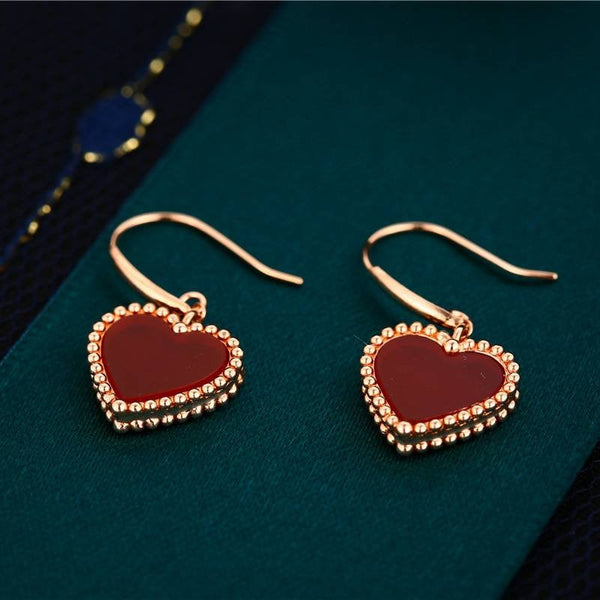 Genuine 18k gold solid red agate heart dangle earring,  18K yellow gold Au750 stamped,75% of gold,18K gold solid drop earring, 18K rose gold