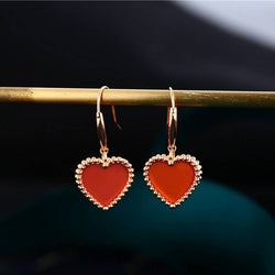 Genuine 18k gold solid red agate heart dangle earring,  18K yellow gold Au750 stamped,75% of gold,18K gold solid drop earring, 18K rose gold