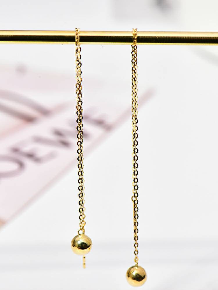 Genuine 18k gold solid bead earring chandelier drop dangle earring,  Au750 stamped gold, 75% of gold,18K rose gold 10CM long  earrings