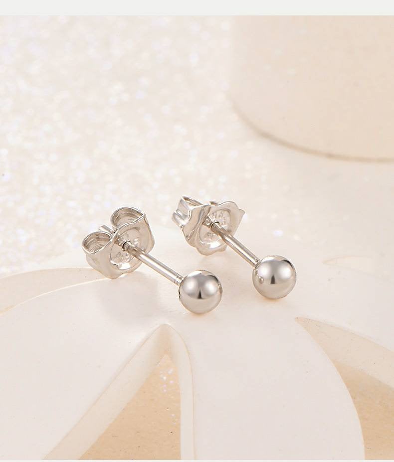 Solid platinum PT950 bead stud earrings, solid PT950 stamped platinum, secure comfort fit  friction backs, hypoallergenic, 0.9g