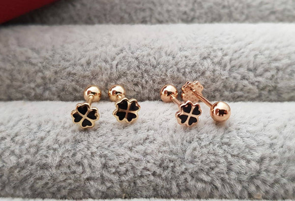 Screw back  18k gold solid clover earring studs. 18K gold Clover earring, 18K yellow gold,Au750 stamped,75% of gold, 18K real gold