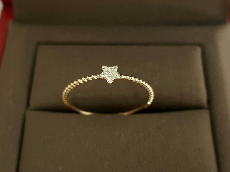 Genuine 18K gold solid star sparkle ring, Au750 gold 75% of gold, 18K rose gold solid thin ring inlaid with zircon star cut ring