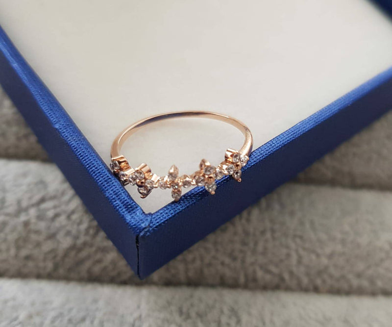 Genuine 18K gold solid sparkle 4 prong zircon ring, Au750 gold clover ring, 75% of gold  rose gold solid stacking ring