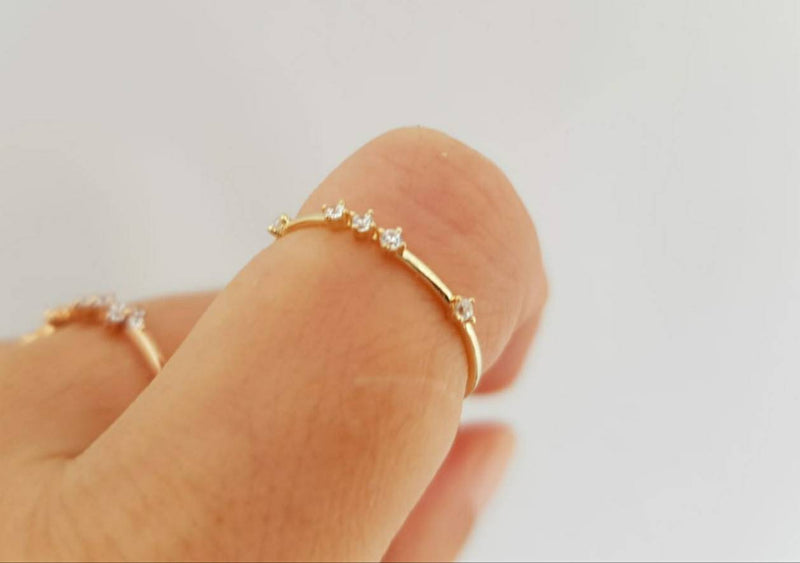 Genuine 18K gold solid zircon stacking ring,  Au750 gold sparkling ring, 75% of gold, rose gold thin zircon cluster ring