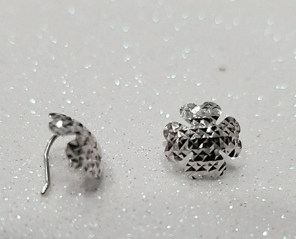 Solid platinum PT950 clover shaped engraved sparkle earrings, solid PT950 stamped platinum, secure lever back hooks hypoallergenic