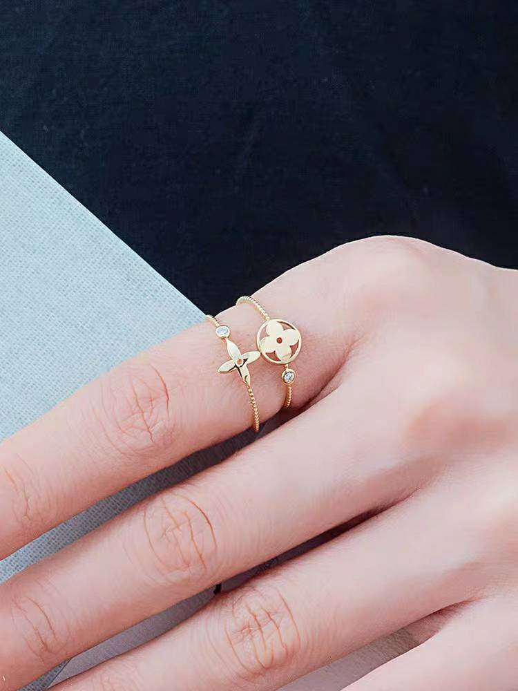 Genuine 14K solid gold zircon round cut ring, Au585 gold stamped, Clover charm ring, good luck