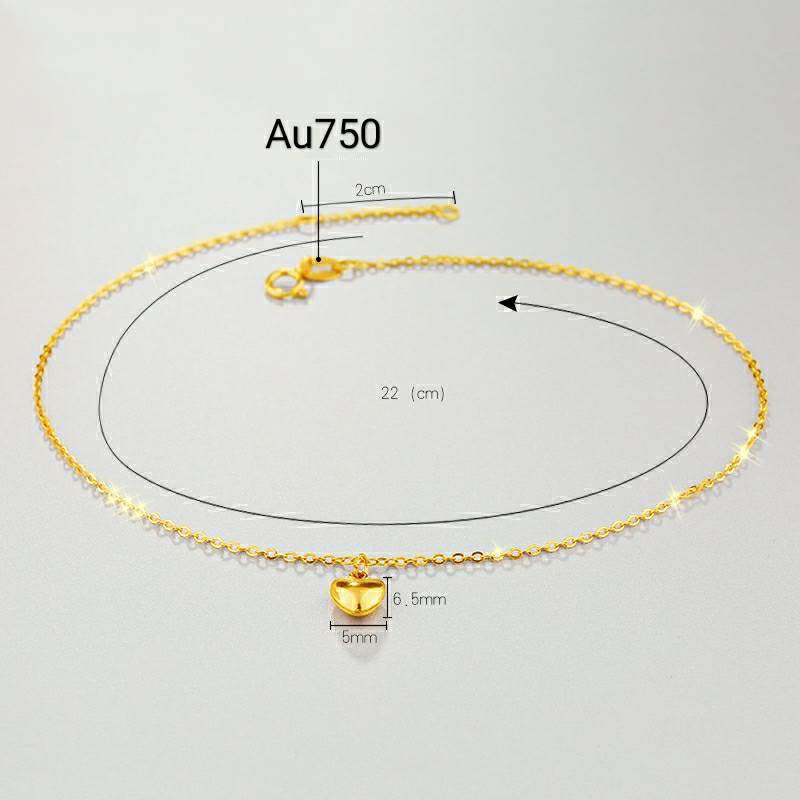 Anklet chain 18K gold solid Au750 real gold, 75% of gold heart charm rose gold anklet, handmade anklet dainty chain, 25CM long