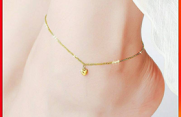 Luxury Fashion Pure 18K Gold Charms Chain Women Ladies Anklet