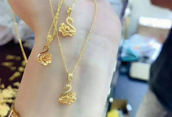 Genuine 18K gold solid jewelry set,  AU750 Gold solid  Swan pendant charm necklace set, with 18K gold solid dainty chain, 75% of gold