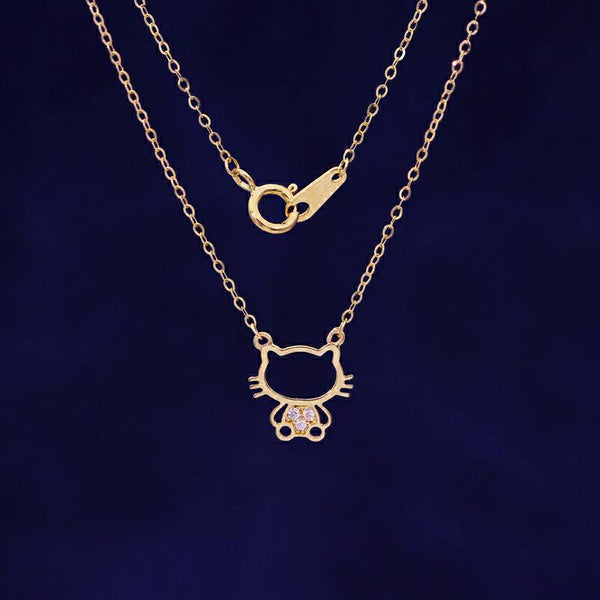 Genuine 14K gold solid cute cat pendant necklace, stamped Au585, 14K gold jewelry set, Real 14K gold solid dainty fine chain