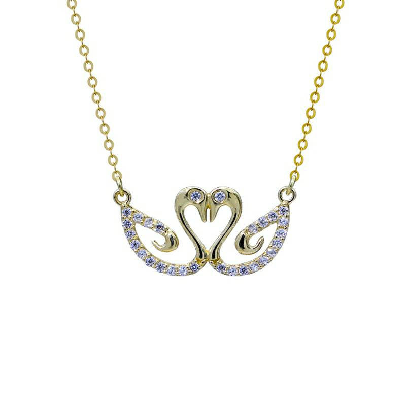 Genuine 14K gold solid Swan cat pendant necklace, stamped Au585, 14K gold jewelry set, Real 14K gold solid dainty fine chain