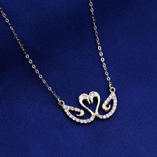 Genuine 14K gold solid Swan cat pendant necklace, stamped Au585, 14K gold jewelry set, Real 14K gold solid dainty fine chain