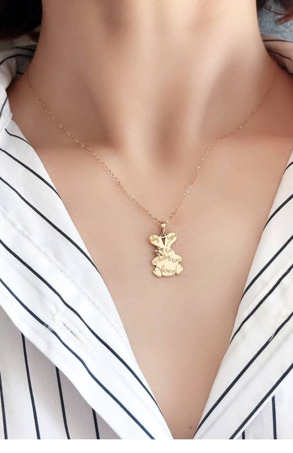 Genuine 14K gold solid cut rabbit pendant necklace, stamped Au585, 14K gold jewelry set,Real 14K gold solid dainty fine chain