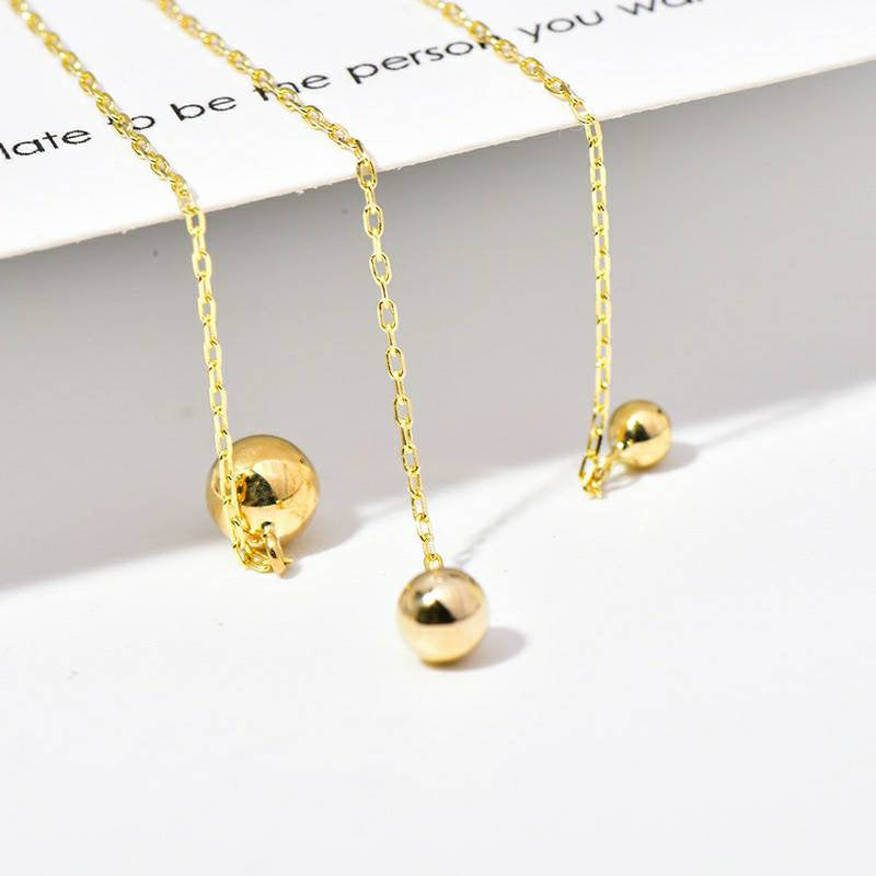 Genuine 18k gold solid bead earring chandelier drop dangle earring,  Au750 stamped gold, 75% of gold,18K rose gold 10CM long  earrings