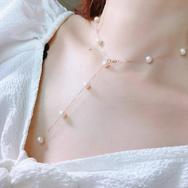 Genuine 18K gold solid necklace chain, Au750, 75% of gold, Fresh water Edison white  pearl  beaded necklace