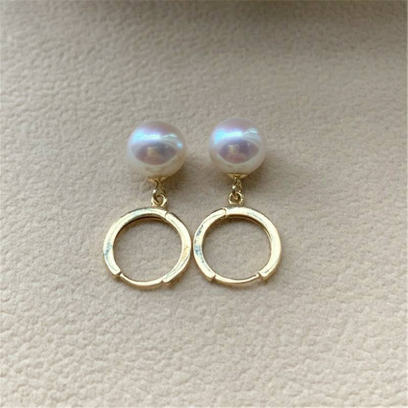 Genuine 18K gold solid pearl earring hoops, Au750 gold , 75% gold dangle earring, Japanese Akoya pearls white pearls