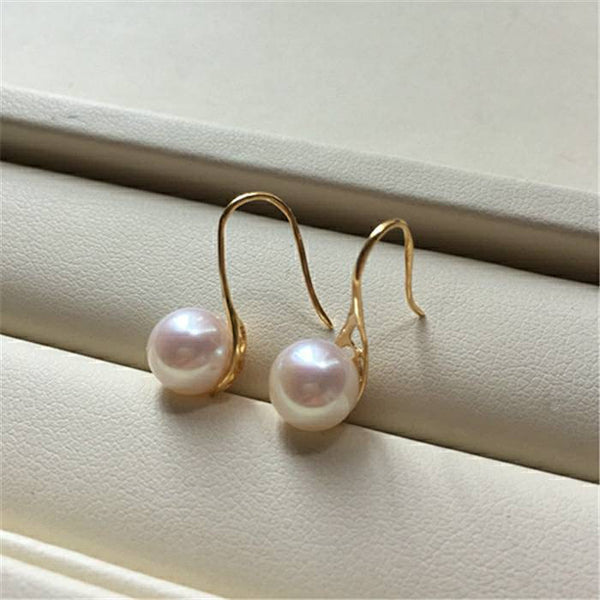 Genuine 18K gold solid hook earrings, Au750 gold , 75% gold earring hooks,dangle , Japanese Akoya natural pearls white with pink luster