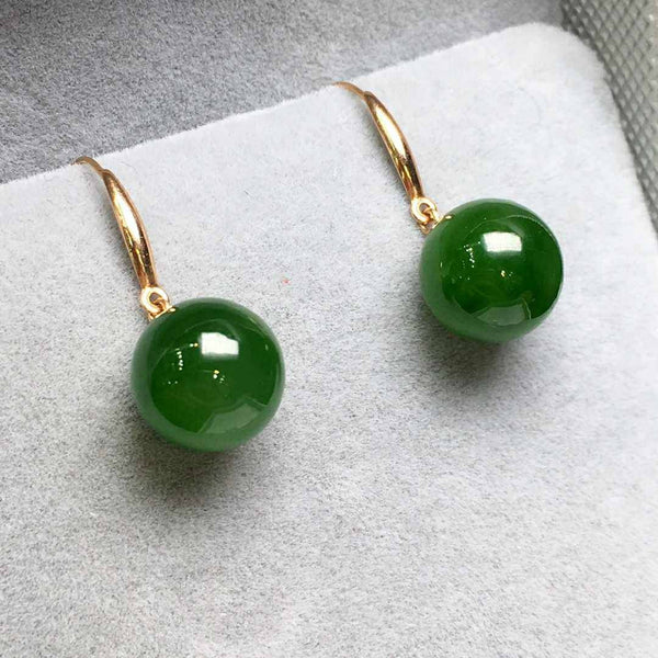 Genuine 18K gold solid green Jade earrings, Au750 stamped gold, 75% of gold dangle earrings, earring hooks