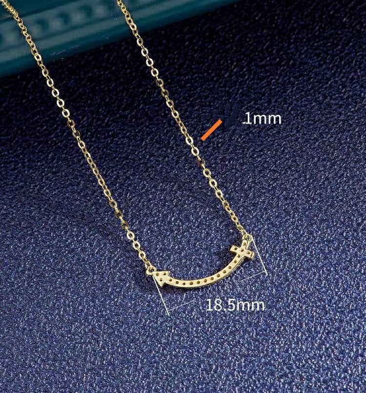 Necklace Genuine 14K gold solid Au585 gold smile necklace with zircon, 14K real gold jewelry set