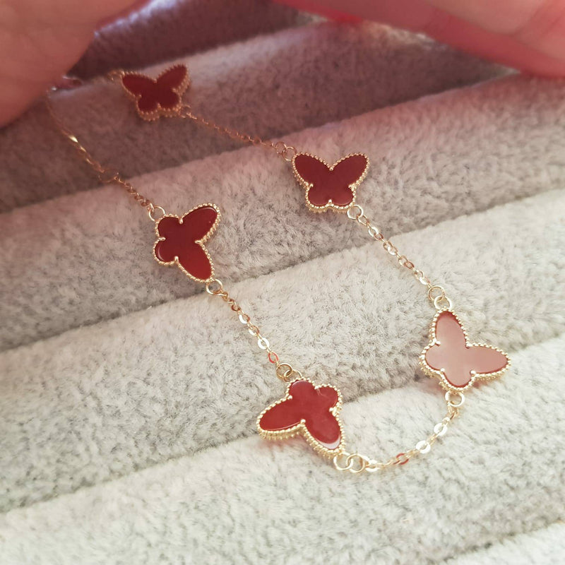 Genuine 18K gold solid butterfly charm bracelet , Au750 stamped gold, 75% gold bracelet,18K gold solid butterfly agate  bracelet