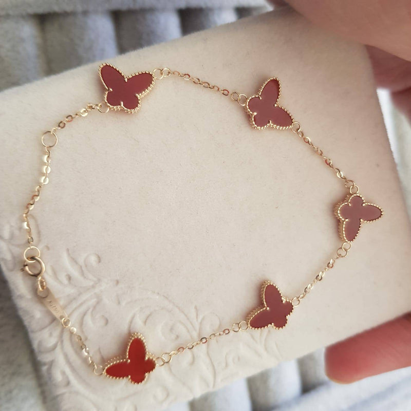 Genuine 18K gold solid butterfly charm bracelet , Au750 stamped gold, 75% gold bracelet,18K gold solid butterfly agate  bracelet