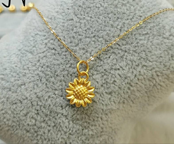 Genuine Pure gold 9999 gold, 24K gold solid sunflower Pendant charm +18K gold solid Au750 gold chain 75% of gold necklace slim fine  chain