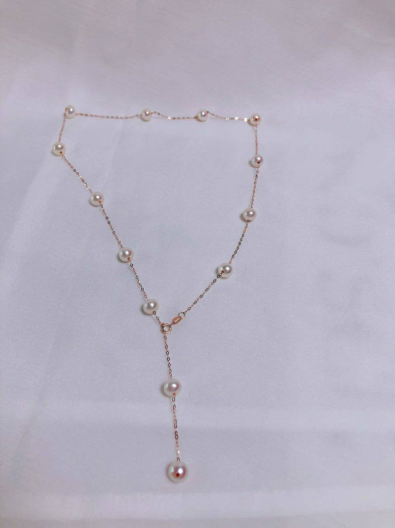 Genuine 18K gold solid necklace chain, Au750, 75% of gold, Freshwater Edison white  pearl  beaded necklace
