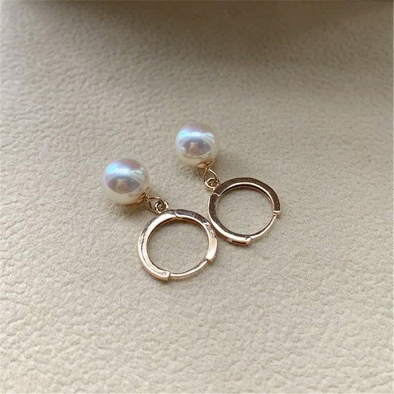 Genuine 18K gold solid pearl earring hoops, Au750 gold , 75% gold dangle earring, Japanese Akoya pearls white pearls