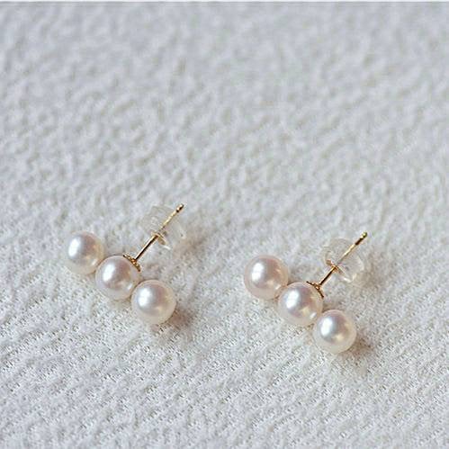 Genuine 18K gold solid earring studs, Au750 stamped, 75% of gold  fresh water white pink pearls, pearl climber earring