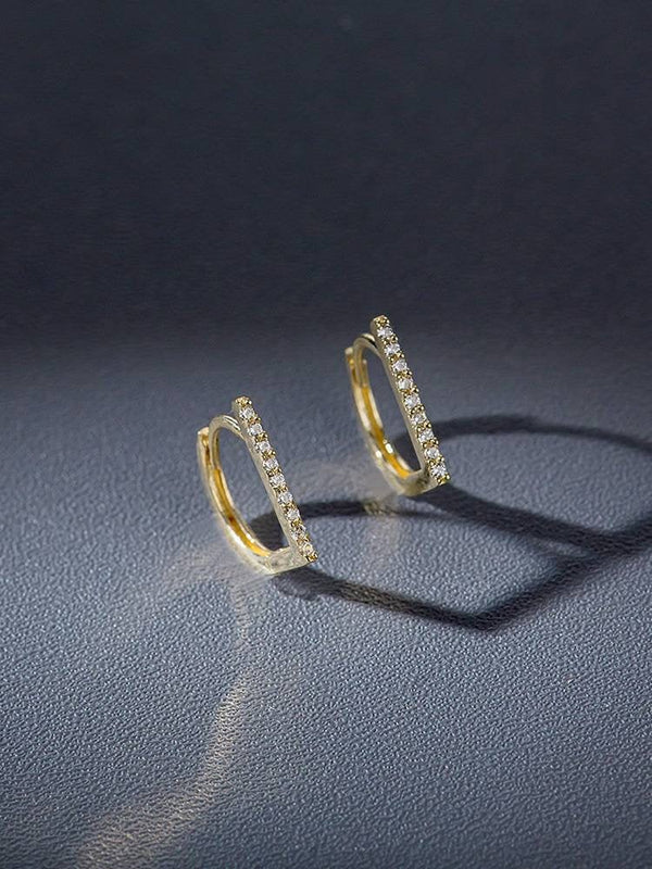 Real 14k gold solid D shaped earring. 14K gold solid  earring, 14K yellow gold,Au585 stamped,58.5% of gold, 14K gold with zircon