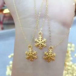 Genuine Necklace set 18K gold solid  AU750 stamped slim fine chain 45CM 18 inches + Pure gold  24K  gold snowflake pendant charm, tiny size