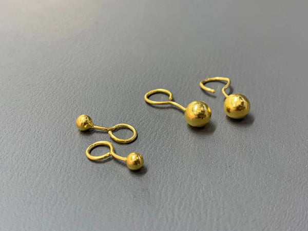 24K gold solid gold ball earring studs, Au999 gold solid earring, bead earring