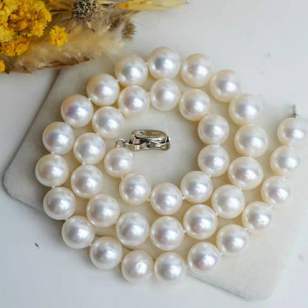 Fresh water Edison natural pearl beaded necklace , perfect round, white huge pearls necklace, for wedding or other ceremony, 10-11MM