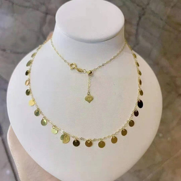 Genuine Necklace 18K gold solid Au750 stamped, 75% of gold, Real K gold solid THIN chain,  round disc pieces necklace