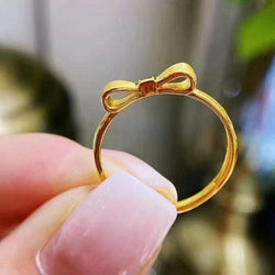 Genuine 24K gold solid Ribbon charm ring, hollow,thin,  Au999 gold,real K gold, fine thin ring for  women