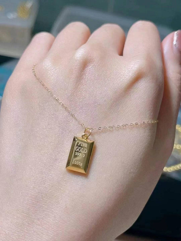 Genuine 18K gold solid brick pendant charm, Au750 stamped gold,  hollow pendant 18K rose goldï¼?75% of gold jewellry, small weight