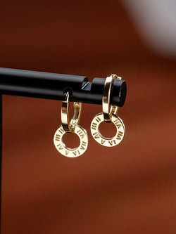 Genuine mini 14k gold solid hoops earring hoops.  14K yellow gold,Au585 stamped gold, dangle Roman number earring