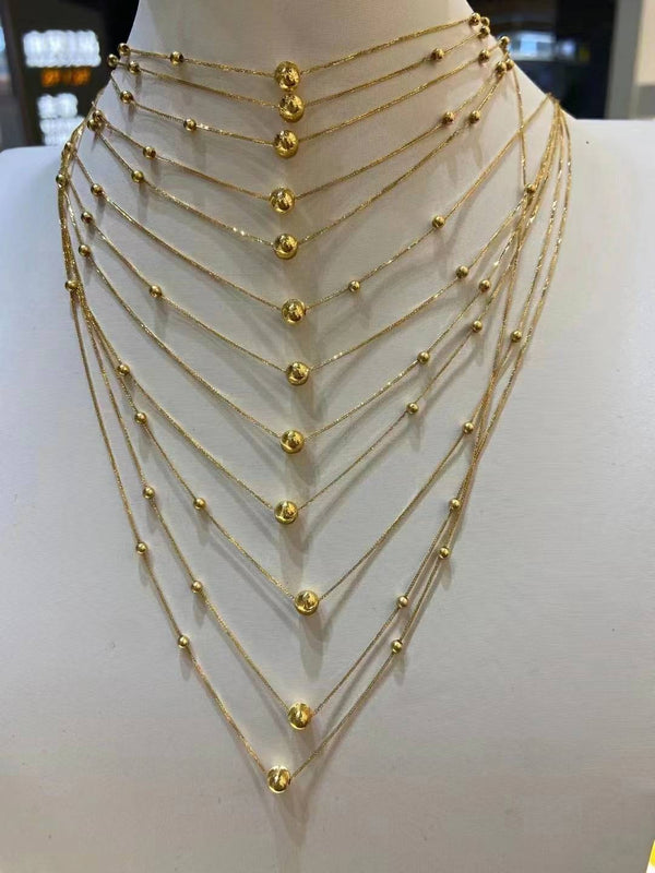 Genuine Necklace 18K gold solid Au750 stamped, 75% of gold, Real K gold solid spiga chain, charm beaded necklace