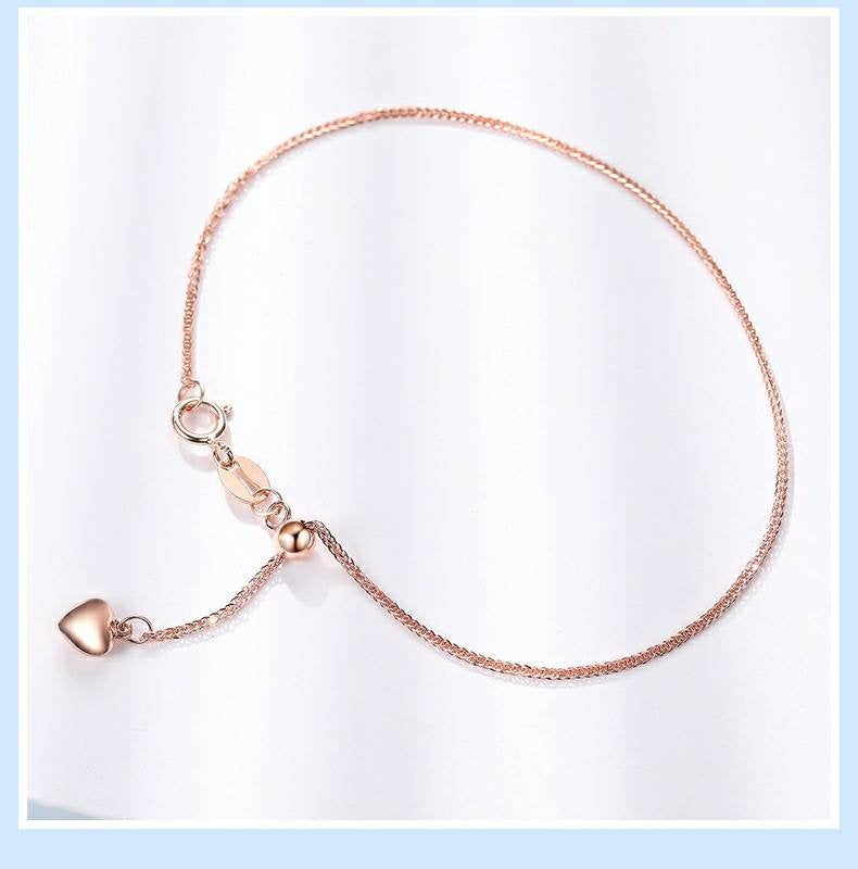 Anklet Spiga chain 18K gold solid Au750 real gold, 75% of gold heart charm rose gold anklet, handmade anklet dainty chain