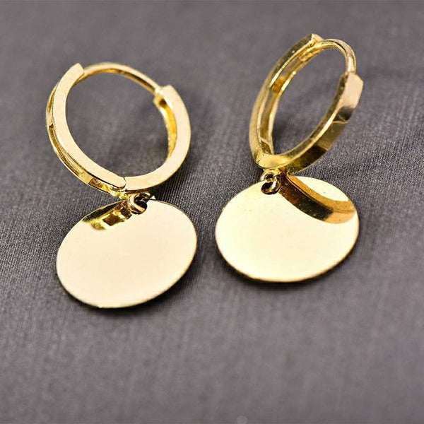 Dangle drop 10K  gold solid big disc coin earring hoops, 10K gold solid dangle earring, real K gold solid hoop earrings