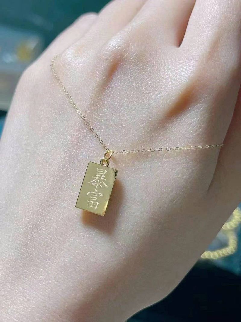 Genuine 18K gold solid brick pendant charm, Au750 stamped gold,  hollow pendant 18K rose goldï¼?75% of gold jewellry, small weight