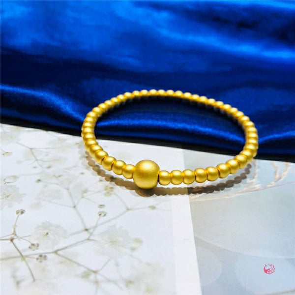 Genuine 24K gold solid beaded bangle bracelet, Au999  gold strand bracelet, 24K gold bead charm, stretch elastic bracelet