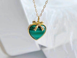 Genuine 18K gold solid fine chain, stamped Au750, 75% of gold, 18K gold pendant with green heart pendant charm, necklace set