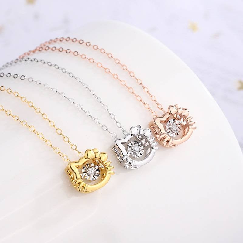 0.02Carat real Diamond  Pendant charm 18K gold solid cat pendant charm +18K gold fine Chain Au750  jewelry set, 75% of gold
